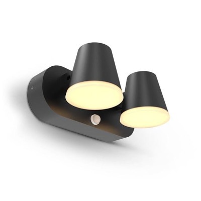 Applique Murale Double Orientable LED Noir + Détecteur IR 20W 3000K