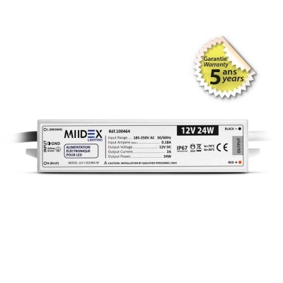 Alimentation pour LED 24W - 12V DC - IP67 - GARANTIE 5 ANS