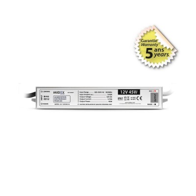 Alimentation pour LED 45W - 12V DC - IP67 - GARANTIE 5 ANS