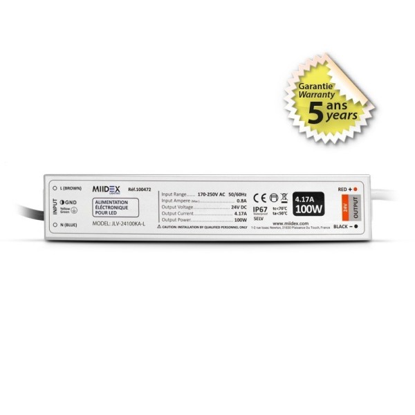 Alimentation pour LED 100W - 12V DC - IP67 - GARANTIE 5 ANS