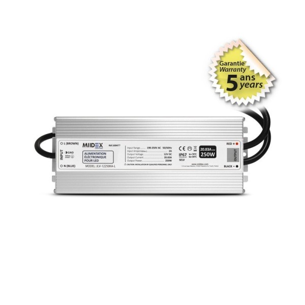 Alimentation pour LED 250W - 12V DC - IP67 - GARANTIE 5 ANS