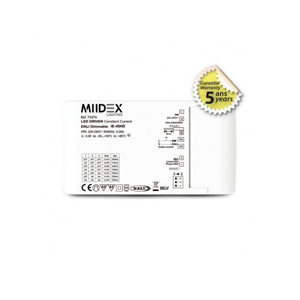 Alimentation pour LED 14-43VDC DALI PUSH 45W 1050-1600mA